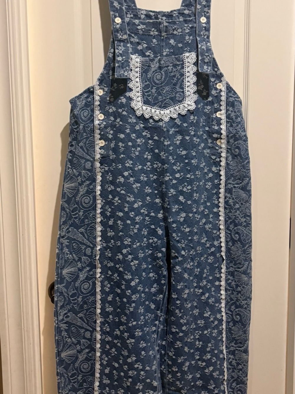 Blue Printed Women’s Denim Overalls - Picture 5 of 8
